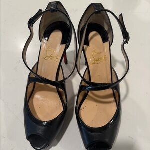 Christian Louboutin Black Strappy Peep Toe Heels Sz 38